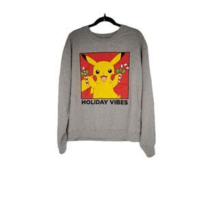 Pokémon Pikachu Holiday Vibes Crewneck Sweatshirt Men's XL Gray Christmas